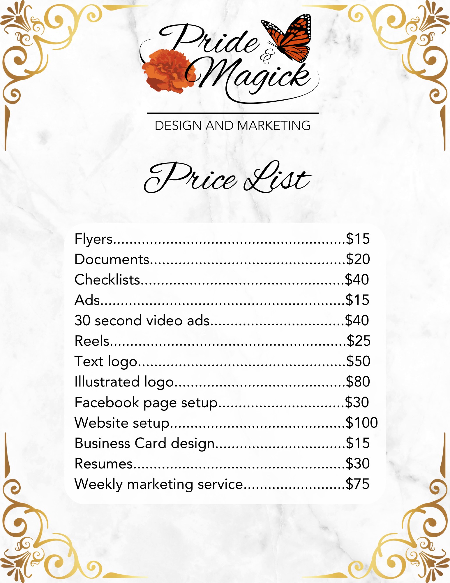 price list